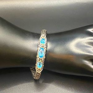 John Hardy 925 Silver Classic Chain Bracelet 3 Topaz & 18k Gold Accents 6.5mm